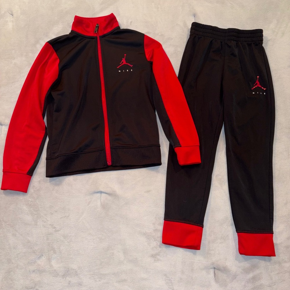 Jordan Nike Kids Tracksuit Set Black Red Jumpman Full Zip Jacket Pants Size 6